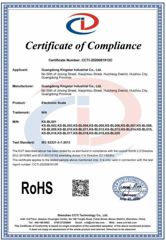 RoHS - Gaungdong Kingstar Industrial Co.,ltd.