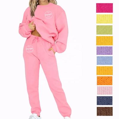 China Anti-pilling Custom women Pullover Gym Jogging Tracksuit Plain Ladies Jogger Pants Sweatshirts women's Hoodies Jogger pants 2 pieces Set for sale