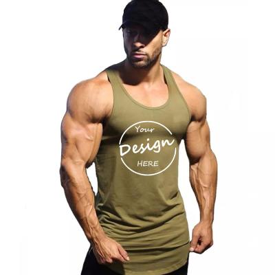 China Anti-wrinkle OEM Wholesale Bulk Hip Hop Custom Bodybuilding Muscle Workout Embroidery French Terry Custom Logo Cotton Gym Tank Top For Men for sale