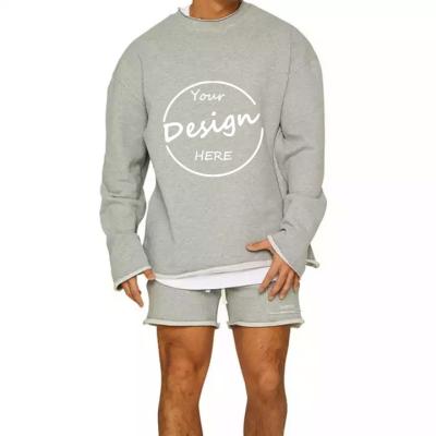 China Breathable Blank Wholesale Custom Casual Embroidery Hoodie Shorts Set Cotton Casual Workout Plain Men Crewneck Sweatshirt and Shorts Set for sale