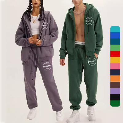 China Breathable Blank Custom Embroidery Unisex Jogging Pants Tracksuit Wholesale Puff Print Cotton 2 Pcs Men Pullover Zipper Jacket Jogger Set for sale