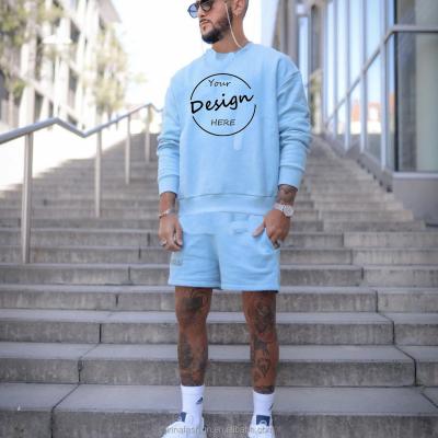 China Breathable 2 piece  Sweatsuit  sport style Fashion  Fall winter Wholesale Custom Logo Men Crew neck sport  men sweatshirt and shorts set for sale