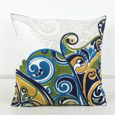 China Embroidery Work Abstract Blue Picasso Design Crochet Embroidered Cushion Cover for sale