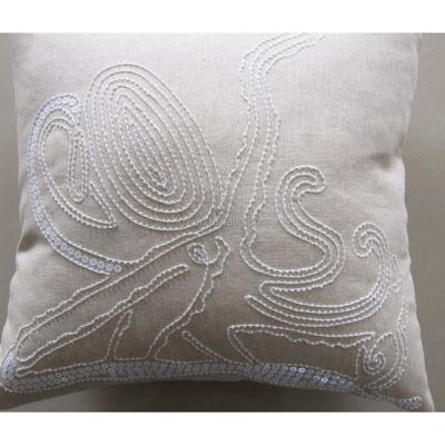 China Embroidery Work Star Art Poly Linen Embroidered Sequin Beaded Cushion Cover Pillow Case for sale