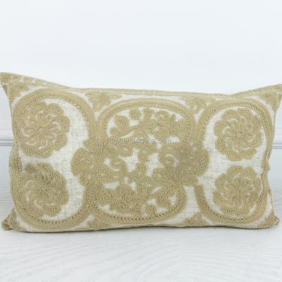 China Yellow Canvas Classy Rectangle Hand Crate Pillow Embroidery Design Cushion Cover for sale