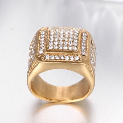 China Wholesale Hiphop Ring Luxury Diamond Ring Gold Plated Ring Stainless Steel Men's 18K 2021 for sale