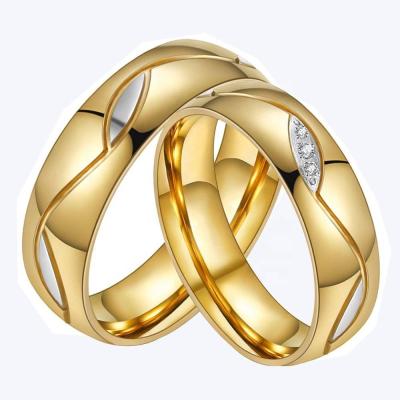 China Romantic Fashion Valentine's Day Jewelry 18K Gold Stainless Steel Diamond Couple Ring Pair Ring for sale