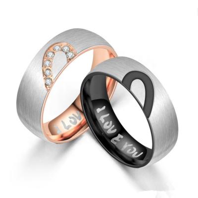 China Fashion Jewelry Couples Ring Customized Romantic Stone Diamond Gold Ring Stainless Steel Ring Female for sale