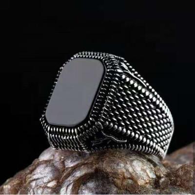 China Popular Amazon Stone Vintage Black Agate Stone Natural Stone For Men's Ring Wedding Engagement Jewelry Wholesale for sale