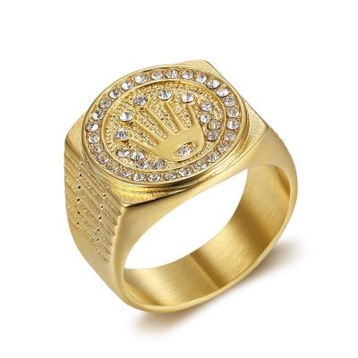 China CLASSIC Customized Crown Steel Men's Diamond Jewelry Gold Titanium Stainless Steel CZ Ring High Quality Gents Rings for sale