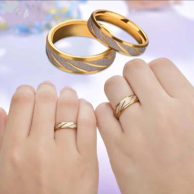 China Romantic Popular Design Gold Plated Simple Rings Engagement Couple Ring For Women And Men for sale