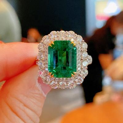 China FASHIONABLE hot luxury green open stone full diamond princess square temperament new product new product green cut diamond ring jewelry for sale