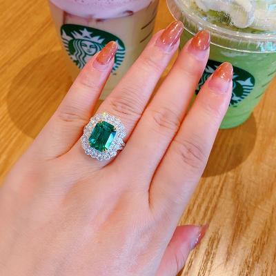 China FASHIONABLE HOT Luxury Natural Open Silver Zircon Ring New Product Green Ring Jewelry 2021 for sale