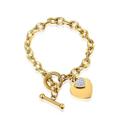 China High Quality Lady Bracelet Charm Stainless Steel Diamond Heart Pendant Bracelet 316L 2021 Fashion Romantic Jewelry for sale