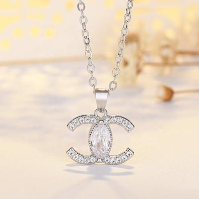 China Fashion CLASSIC women's necklace cc jewelry letter K necklace silver gold plated zircon pendant necklace for sale