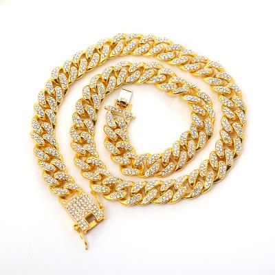 China Real Hip Hop Jewelry Ice Out Gold Chunky Chain Men's Cuban Link Necklace Bracelet Bisuteria Chains for sale