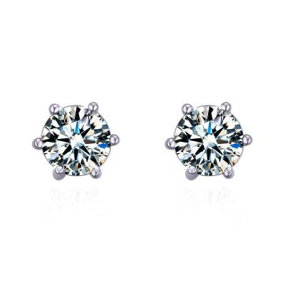 China Wholesale CLASSIC Women's Jewelry Fashion Six Fork 0.5ct 1ct Moissanite Silver Gold Plated 925 Diamond Earrings for sale