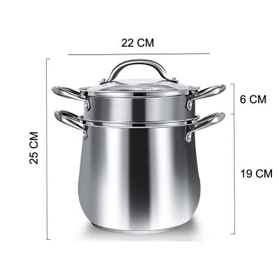 China Viable Factory Hot Selling 18/8 Stainless Steel 5.5L Steamer Pot Custom Large Size Stock Pot With Lid And Glass Steamer for sale