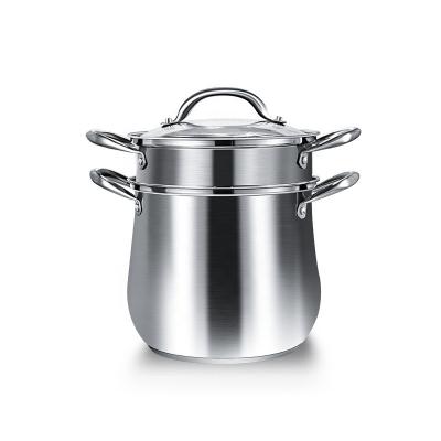 China Sustainable Factroy 18/8 Stainless Steel 7L Custom Large Size Steamer Pot / Stock Pot With Glass Lid And Steamer for sale