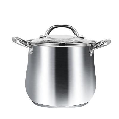 China Sustainable Factroy 18/8 Stainless Steel 5.5L Large Size Stock Pot / Soup Pot With Glass Lid for sale