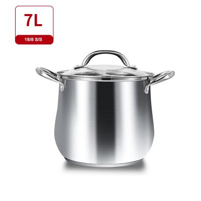 China Sustainable Factroy 18/8 Stainless Steel 7L Custom Large Size Stock Pot / Soup Pot With Glass Lid for sale