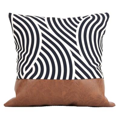 China Wholesale Decorative Cushion Cover Sofa Pillowcase Home Decor Designer Colorblock Printing Waterproof PU Geometric Pillowcase for sale