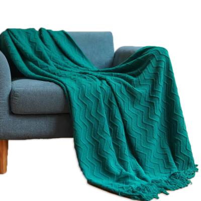 China Soft Wave Pattern Knit Wholesale Warm Solid Sofa Blanket With Tassel Casual Hot Sale Throw Blanket Blanket for sale