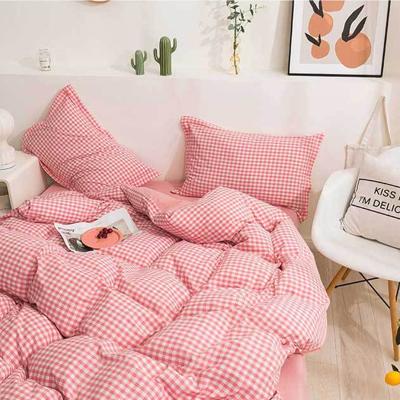 China Soft Breathable Pink Yellow Print 40 Count Gingham Cotton Bedding Home Decor Waterwashed Duvet Covers Cozy Bed Quilt Wholesale Blankets for sale