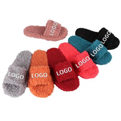 China Fashion Trend OEM Custom Logo Fur Outdoor Fuzzy Slippers for Women and Ladies Hairy Slides Shoes Female Sandals for Women for sale