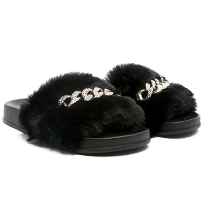 China Wholesale Custom Fashion Trend Women's Open Toe Furry Home Slippers Winter Fluffy Fur Slides For Ladies for sale