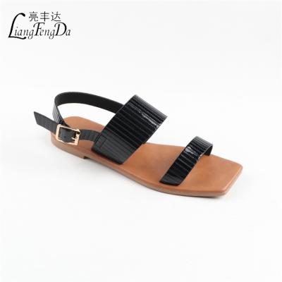 China Custom Square Fashion and Ladies Trend Logo OEM Latest Design Women's Open Toe Flat Sandals For Women Flat for sale