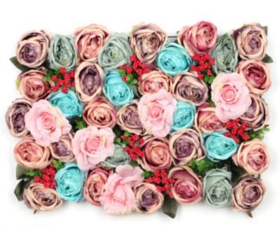 China Artificial Silk Rose Flower Backdrop Panels Wall Flower 40*60cm Wedding Birthday Event Silk Party Decorative Carpets for sale