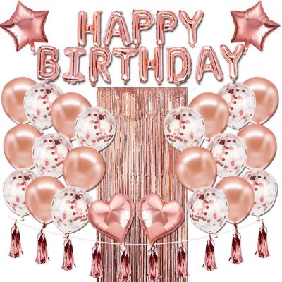 China Folk Art Wholesale Rose Gold Happy Birthday Foil Balloons Party Decorations Kit for sale