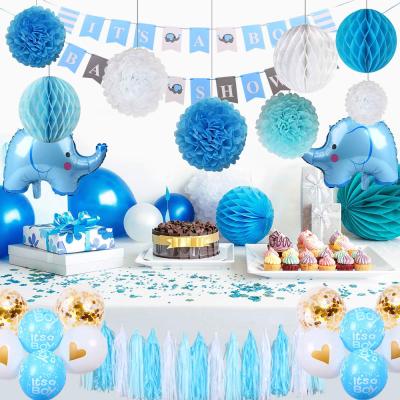 China Disposable Eco-Friendly Elephant Balloon Its A Boy Banner Baby Shower Party Decorative Kit for sale