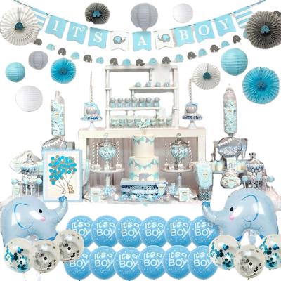 China Disposable Eco-Friendly Blue Elephant Boy Banner Baby Shower Foil Balloon Party Decorations Kit Supplies for sale