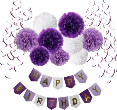 China Purple And White Eco - Friendly Disposable Happy Birthday Party Decorations Banner Kit for sale