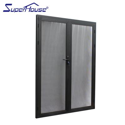 China Modern Miami-Dade Approved Aluminum Double French Door With Security Screen for sale