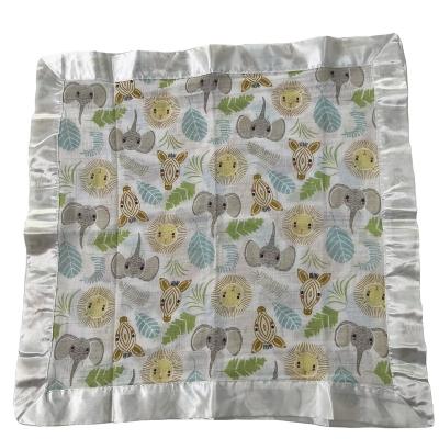 China Washable PRINT Babay Security Blanket Baby Muslin Comfort Lovely With Satin Tie - Babay Security Blanket for sale