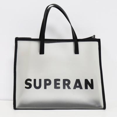 China Hot Sale Fashion Large Matte Handled Tote Bag Grocery Shopping Bag With Customizable Logo PVC Handbag for sale