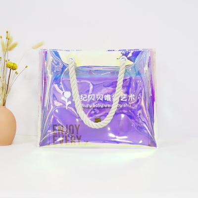 China Custom Wholesale Waterproof Clear Logo Fashion Handled Transparent Tote Bag Shopping Bag With Handles PVC Bag for sale