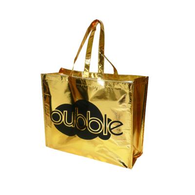 China Custom Printing Bag Handled Laser Tote Bag Metallic Non Woven Gold Logo Reusable Shopping Packaging Gift Promotional Hot Sale for sale