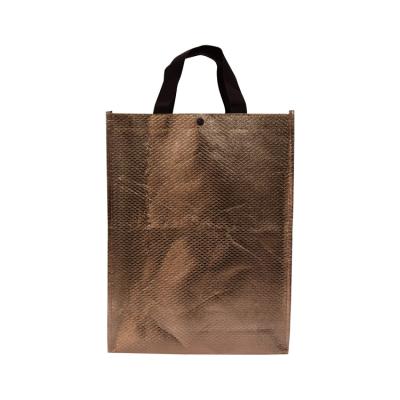 China Wholesale Eco Friendly Recyclable Custom Metallic Nonwoven Shopping Bag Handled Logo Printed Laminated Gold Shinny for sale