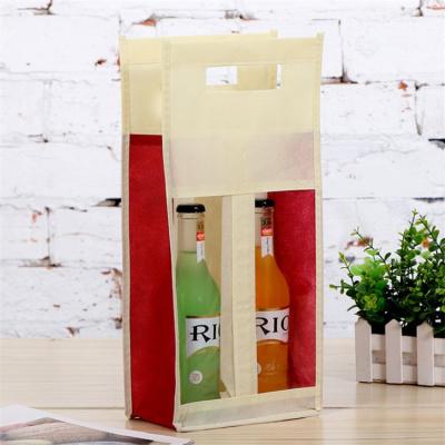 China Die Cut Non Woven Wine Handled Fashion Handle PVC Windows 2bottle Carry Bag for sale