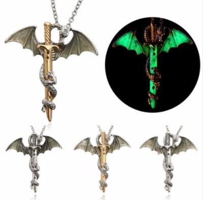 China Pure Color Shellhard Vintage Glow Pendant Dragon Luminous Sword in Dark Chain Necklaces for sale