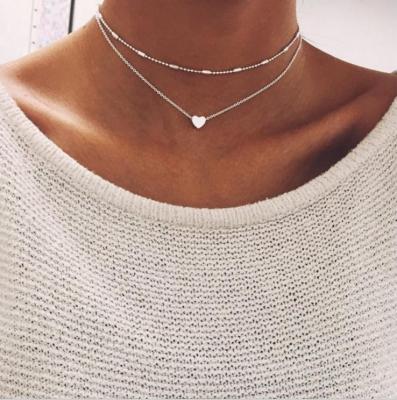 China Pure Heart Women Small Color Love Heart Choker Necklace Gold-Silver Chain Jewelry for sale