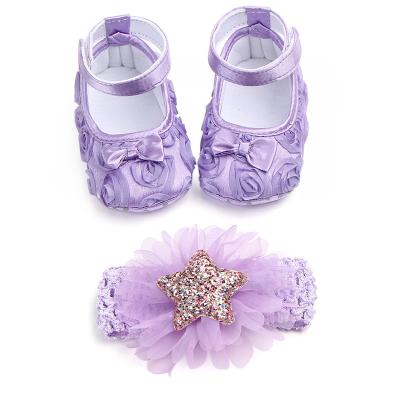 China Anti-slippery Hot Selling Flower Headband And Baby Shoes Sets Comfortable Breathable Baby Shoes for sale