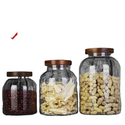 China Freshness Preservation Food Grade Acacia Seal Food Storage Glass Wooden Storage Jars Airtight Lid Mason Jars With Lid for sale