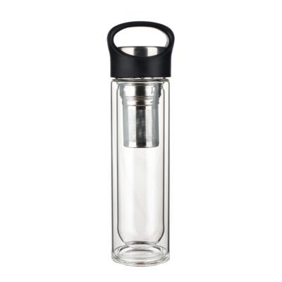 China Water Bottle With Infuser Strainer Tumbler Sustainable Lid Double Wall Glass Water Cup for sale