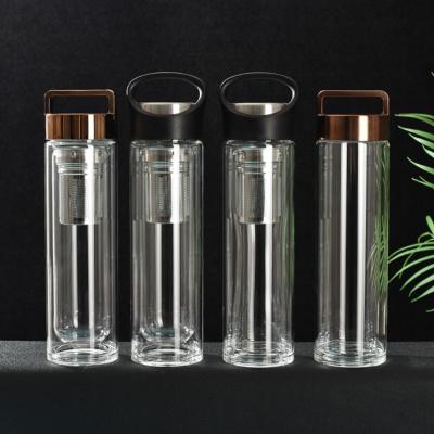 China Wholesale Viable High Quality Double Layer Insulation Water Bottle Glass Lid Tea Leakproof Water Bottle for sale