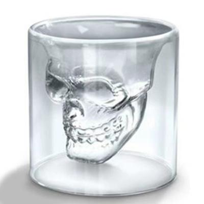 China Double Wall Viable Crystal Skeleton Head Shape Shot Glass For Halloween Gifts Mug for sale